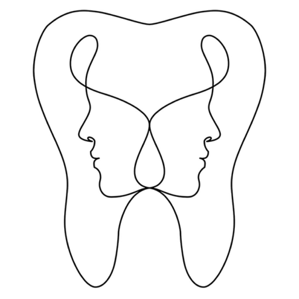 Silhouette de deux profils affrontés formant la forme dune dent.